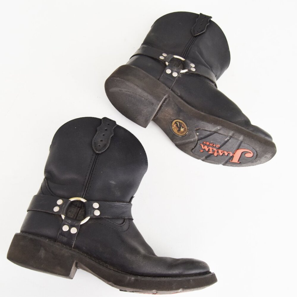 Justin Engineering Boots, Black Leather, Ankle booties with western top